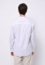 thumb-Regular Fit Shirt Neck Çizgili Erkek Beyaz Uzun Kol Gömlek