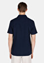 thumb-Regular Fit Shirt Neck Düz Erkek Lacivert Kısa Kol Gömlek