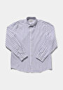 thumb-Regular Fit Shirt Neck Çizgili Erkek Lacivert Uzun Kol Gömlek