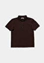 thumb-Slim Fit Polo Yaka Düz Kadın Kahverengi Kısa Kol Tişört