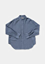 thumb-Oversize Fit Shirt Neck Düz Kadın Mavi Uzun Kol Gömlek