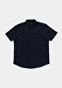 thumb-Regular Fit Shirt Neck Düz Erkek Lacivert Uzun Kol Gömlek