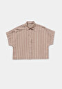 thumb-Fashion Fit Shirt Neck Çizgili Kadın Açik Kahverengi Kısa Kol Gömlek