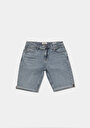 thumb-Straight Fit Orta Bel Düz Erkek Light İndigo Denim Jean Şort