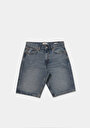 thumb-Loose Straight Fit Orta Bel Düz Erkek Mid İndigo Denim Jean Şort