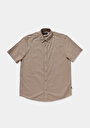 thumb-Regular Fit Shirt Neck Düz Erkek Bej Kısa Kol Gömlek
