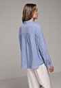 thumb-Boyfriend Fit Shirt Neck Çizgili Kadın Mavi Uzun Kol Gömlek