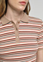 thumb-Slim Fit Polo Yaka Çizgili Kadın Çok Renkli Kısa Kol Tişört