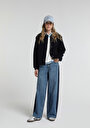 thumb-Baggy Wide Leg Fit   Kadın Dark İndigo Denim Jean Pantolon