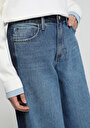 thumb-Baggy Wide Leg Fit   Kadın Dark İndigo Denim Jean Pantolon