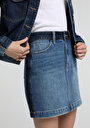 thumb-Slim Fit Düz Fermuarlı Kadın Dark İndigo Denim Etek