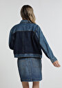 thumb-Oversize Fit Düğmeli Astarsız  Kadın Dark İndigo Denim Ceket