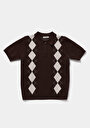 thumb-Slim Fit Polo Yaka Jakarlı Kadın Kahverengi Kısa Kol Kazak
