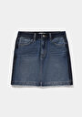 thumb-Slim Fit Düz Fermuarlı Kadın Dark İndigo Denim Etek