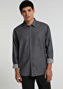 thumb-Regular Fit Shirt Neck Düz Erkek Antrasit Uzun Kol Gömlek