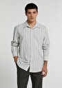 thumb-Regular Fit Shirt Neck Çizgili Erkek Mavi Uzun Kol Gömlek