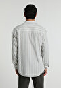 thumb-Regular Fit Shirt Neck Çizgili Erkek Mavi Uzun Kol Gömlek