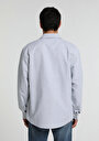 thumb-Regular Fit Shirt Neck Çizgili Erkek Mavi Uzun Kol Gömlek