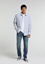 thumb-Regular Fit Shirt Neck Çizgili Erkek Mavi Uzun Kol Gömlek