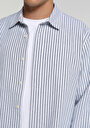 thumb-Regular Fit Shirt Neck Çizgili Erkek Mavi Uzun Kol Gömlek