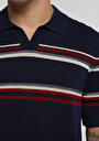 thumb-Regular Fit Polo Yaka Jakarlı Erkek Lacivert Kısa Kol Kazak