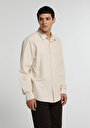 thumb-Regular Fit Shirt Neck Çizgili Erkek Bej Uzun Kol Gömlek