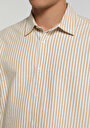 thumb-Regular Fit Shirt Neck Çizgili Erkek Bej Uzun Kol Gömlek