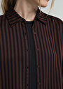 thumb-Fashion Fit Shirt Neck Çizgili Kadın Kahverengi Uzun Kol Gömlek