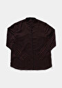 thumb-Fashion Fit Shirt Neck Çizgili Kadın Kahverengi Uzun Kol Gömlek