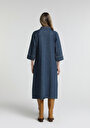 thumb-Oversize Fit Düz Kadın Dark İndigo Denim ¾ Kol Elbise
