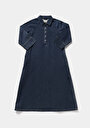 thumb-Oversize Fit Düz Kadın Dark İndigo Denim ¾ Kol Elbise
