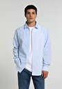 thumb-Regular Fit Shirt Neck Çizgili Erkek Mavi Uzun Kol Gömlek