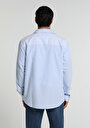 thumb-Regular Fit Shirt Neck Çizgili Erkek Mavi Uzun Kol Gömlek