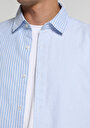 thumb-Regular Fit Shirt Neck Çizgili Erkek Mavi Uzun Kol Gömlek