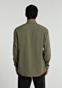 thumb-Regular Fit Shirt Neck Düz Erkek Yeşil Uzun Kol Gömlek