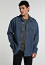 thumb-Oversize Fit   Erkek Mid İndigo Denim Shacket