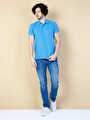 thumb-Classic Fit Polo Yaka Düz Erkek Mavi Kısa Kol Tişört